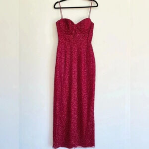René The Label Rene Atelier Davanti Red Beaded Prom Gown Long Sleeveless Sparkle